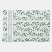 Aangepast botanisch groen bladpatroon theedoek (Horizontaal)