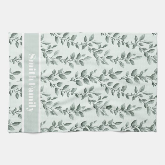 Aangepast botanisch groen bladpatroon theedoek (Horizontaal)