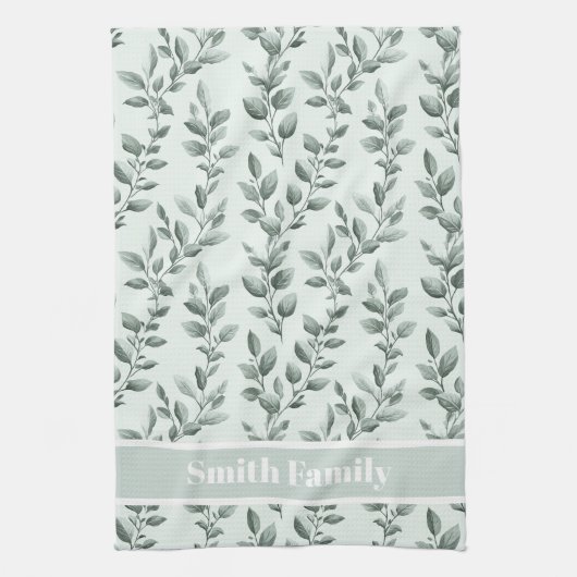 Aangepast botanisch groen bladpatroon theedoek (Verticaal)