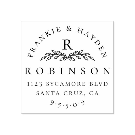 Aangepast botanisch monogram | Bruiloft retouradre Rubberstempel (Afrduk)