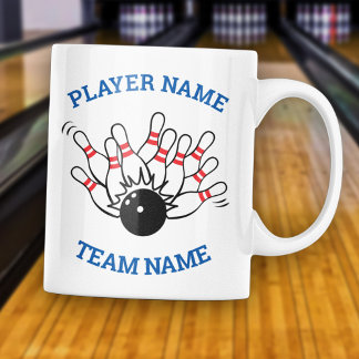 Aangepast bowlingteamlogo met spelers- en teamnaam tweekleurige koffiemok