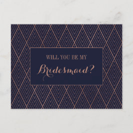 Aangepast bridesmaïdevoorstel voor Navy Gold Art D Uitnodiging Briefkaart