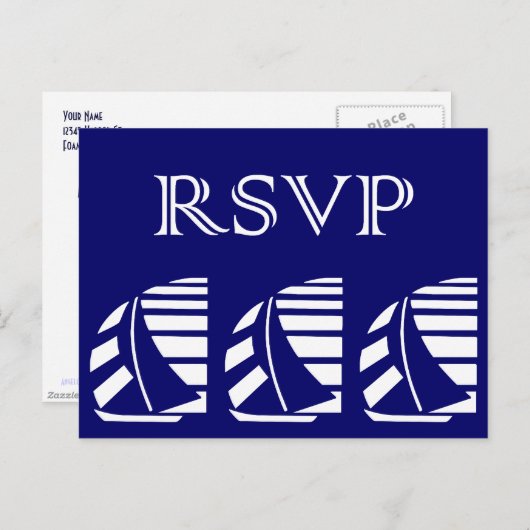 Aangepast Briefkaart RSVP Blue White-zeilboten (Voorkant / Achterkant)
