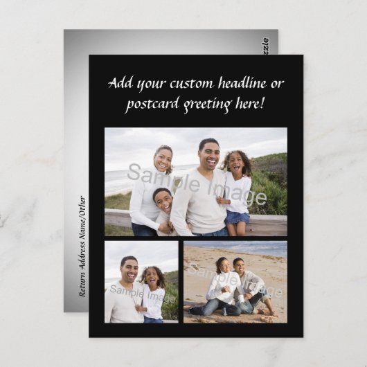 Aangepast Briefkaart voor 3-fotocollage (Voorkant / Achterkant)