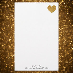Aangepast briefpapier met gouden glitter hart