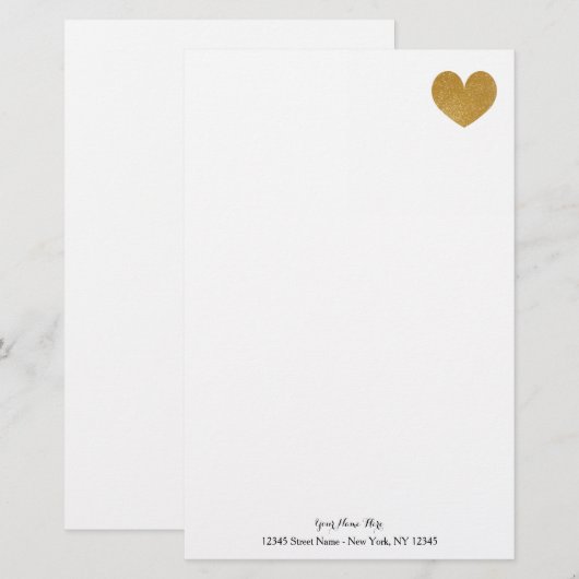 Aangepast briefpapier met gouden glitter hart (Voorkant / Achterkant)