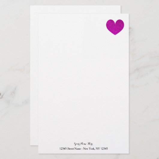 Aangepast briefpapier met roze glitter hart (Voorkant / Achterkant)