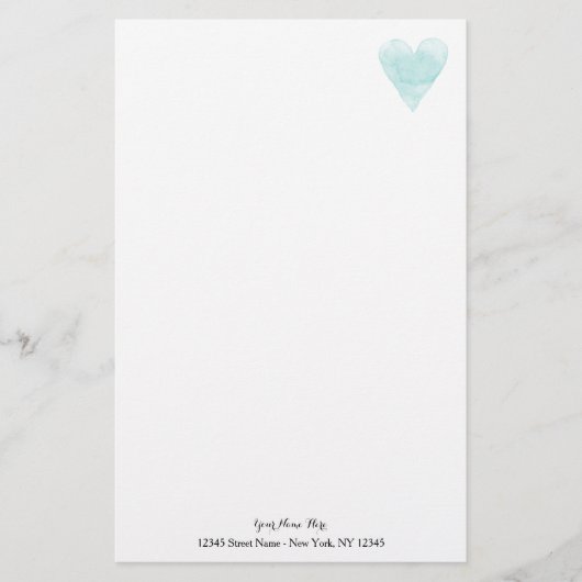 Aangepast briefpapier met turquoise hart icoon (Voorkant)
