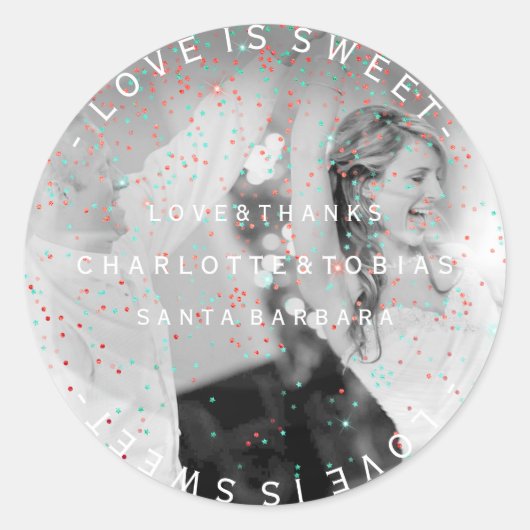 Aangepast bruiloft Bedankt Blauwgroen Roze foto Fa Ronde Sticker (Voorkant)