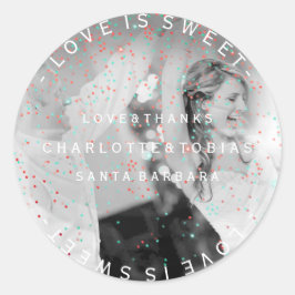 Aangepast bruiloft Bedankt Blauwgroen Roze foto Fa Ronde Sticker