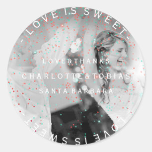 Aangepast bruiloft Bedankt Blauwgroen Roze foto Fa Ronde Sticker