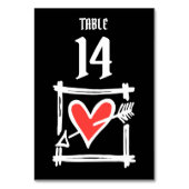 Aangepast bruiloft-liefdeshart zwart en rood tabel kaart (Achterkant)