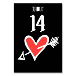 Aangepast bruiloft-liefdeshart zwart en rood tabel kaart