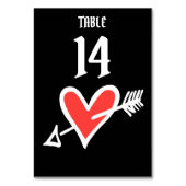 Aangepast bruiloft-liefdeshart zwart en rood tabel kaart (Voorkant)