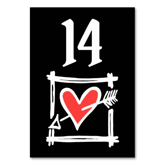 Aangepast bruiloft-liefdeshart zwart en rood tabel kaart (Voorkant)