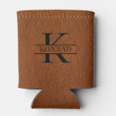 Aangepast Bruin Lederen Print Monogram Blikjeskoeler (Achterkant)