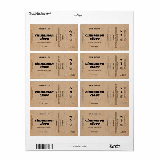 Aangepast bruin rustiek etiket voor product (Full Sheet)
