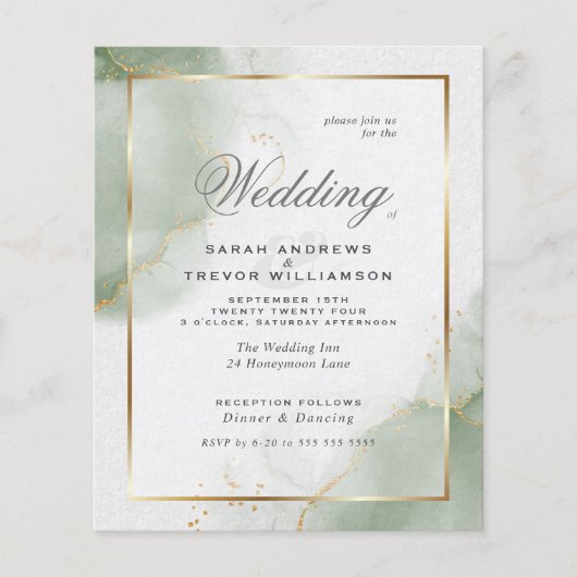 Aangepast - Budget bruiloft goud gedempt salie (Voorkant)