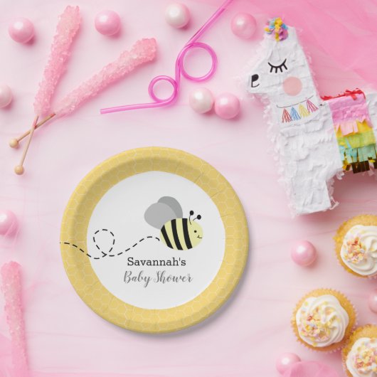 Aangepast bumble bee Grey and Yellow Custom Papieren Bordje (Feest)