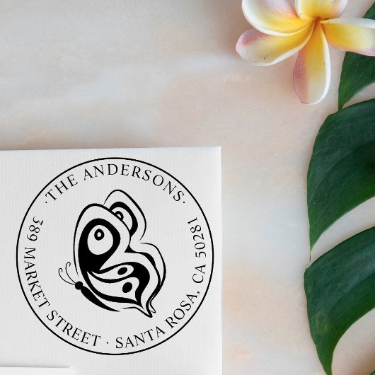 Aangepast Butterfly Round Family Name Return-adres Rubberstempel