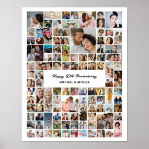 Aangepast cadeau met 100 foto collage voor verjaar poster
