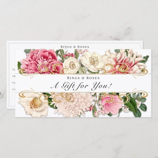 Aangepast cadeaubon Goud Wit Vintage Bloem (Voorkant / Achterkant)
