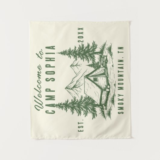 Aangepast Camp Bach Tapestry – Rustic Cabin Mounta Wandkleed (Voorkant)