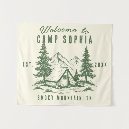 Aangepast Camp Bach Tapestry – Rustic Cabin Mounta Wandkleed (Voorkant (horizontaal))