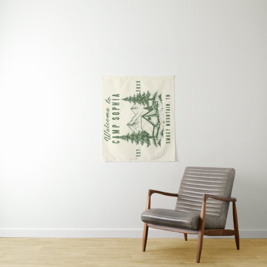 Aangepast Camp Bach Tapestry – Rustic Cabin Mounta Wandkleed (In situ)