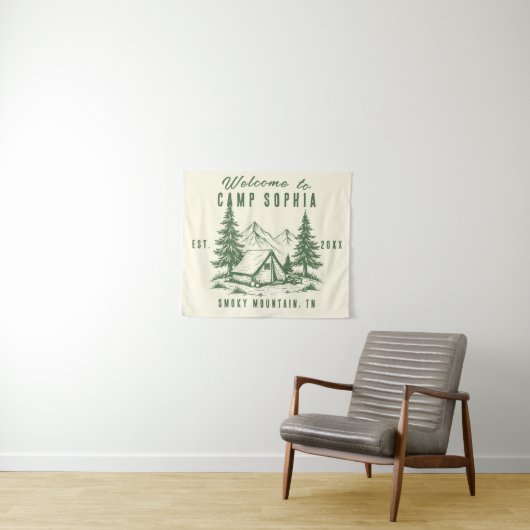 Aangepast Camp Bach Tapestry – Rustic Cabin Mounta Wandkleed (In Situ (horizontaal))