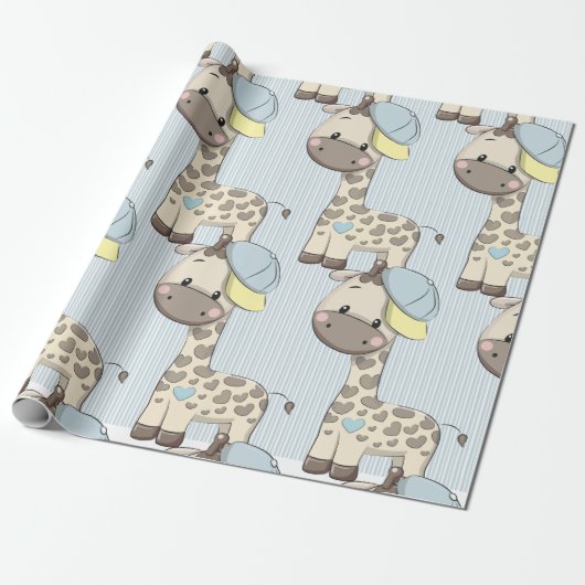 Aangepast Cartoon Baby Giraffe Wrappen Papier (Uitgerold)