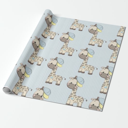 Aangepast Cartoon Baby Giraffe Wrappen Papier (Uitgerold)