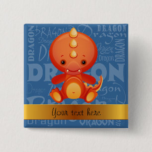 Aangepast Cartoon Jaar van de Dragon Word Art Vierkante Button 5,1 Cm