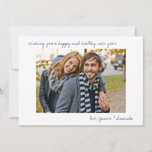 Aangepast Casual  script voor foto Blauw, nieuw ja Feestdagenkaart (Voorkant)