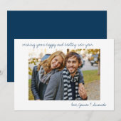 Aangepast Casual  script voor foto Blauw, nieuw ja Feestdagenkaart (Voorkant / Achterkant)