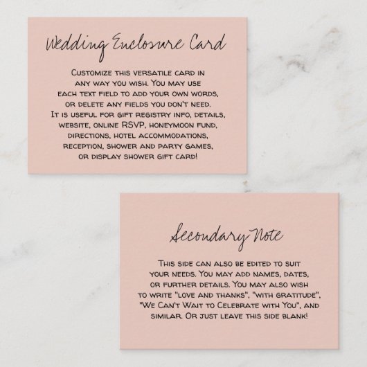 Aangepast, Casual, veelzijdig dubbelzinnig huwelij Informatiekaartje (Voorkant / Achterkant)