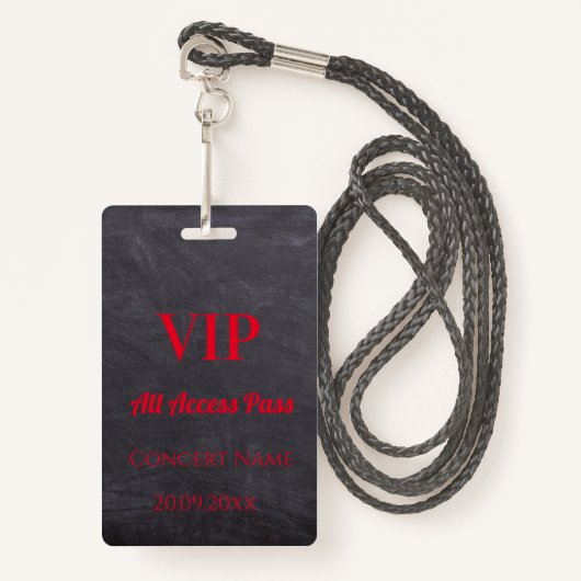 Aangepast Chalkboard Naam Datum VIP Toegang Rood Badge (Voorkant met draagriem)