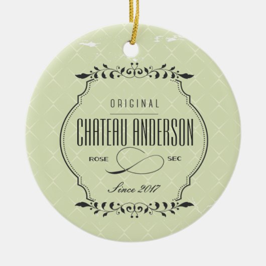 Aangepast chateau Roos Sec wijn Kerstversiering Keramisch Ornament (Voorkant)