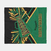 Aangepast- Cheerleader 📣 - Donkergroen, Goud & Zw Fleece Deken (Voorkant (Horizontaal))