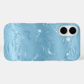 Aangepast Chic Blue Silver Glitter Pattern Girly Case-Mate iPhone Case (Achterkant (horizontaal))