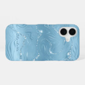 Aangepast Chic Blue Silver Glitter Pattern Girly iPhone 16 Hoesje (Achterkant horizontaal)