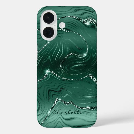 Aangepast Chic Emerald Green Silver Glitter Patroo Case-Mate iPhone Case (Achterkant)