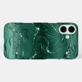 Aangepast Chic Emerald Green Silver Glitter Patroo Case-Mate iPhone Case (Achterkant (horizontaal))
