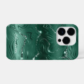 Aangepast Chic Emerald Green Silver Glitter Patroo iPhone Hoesje (Achterkant horizontaal)