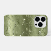 Aangepast Chic Olive Green Silver Glitter Patroon iPhone Hoesje (Achterkant horizontaal)