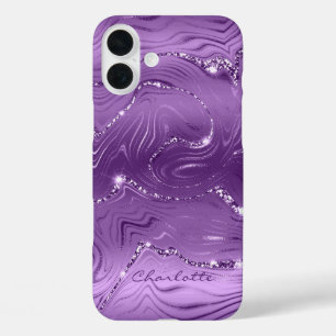 Aangepast Chic Paars Silver Glitter Pattern Girly iPhone 16 Plus Hoesje