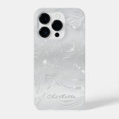 Aangepast Chic White Silver Glitter Pattern Girly iPhone Hoesje (Achterkant)