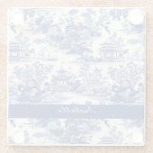 Aangepast Chinees patroon Pagode Blauw Wit Glazen Onderzetter (Achterkant)