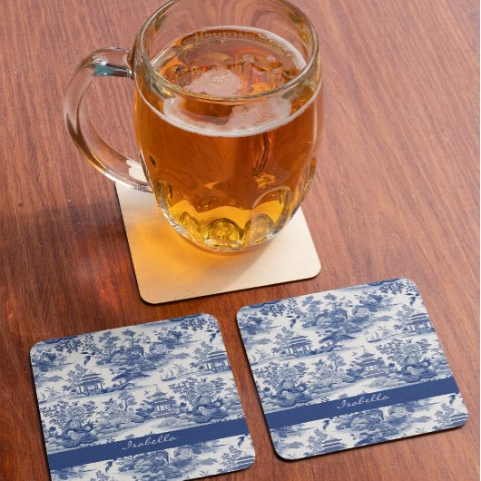 Aangepast Chinees Porselein Patroon Pagode Blauw W Glazen Onderzetter