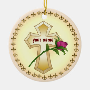 Aangepast Christelijk Cross Roos Keramisch Ornament